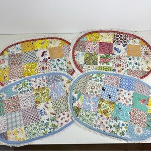 Vintage Oval Quilted Floral Table Place Mats (Set of 4) Farmhouse Shabby Cottage